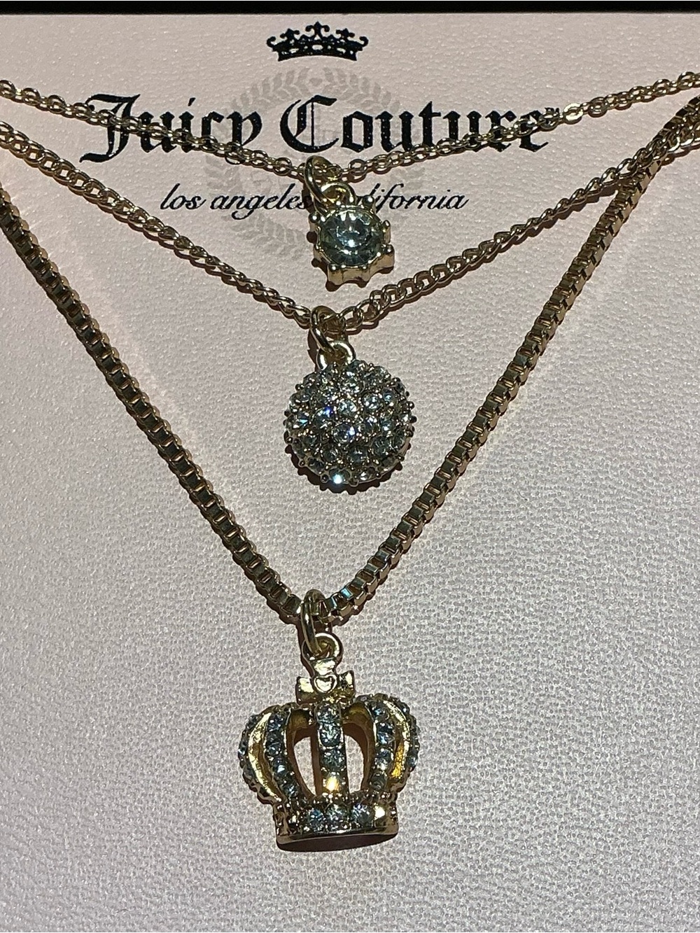 Juicy Couture Gold-Tone Layered Necklace with Crown, Pave Ball & Clear Stones